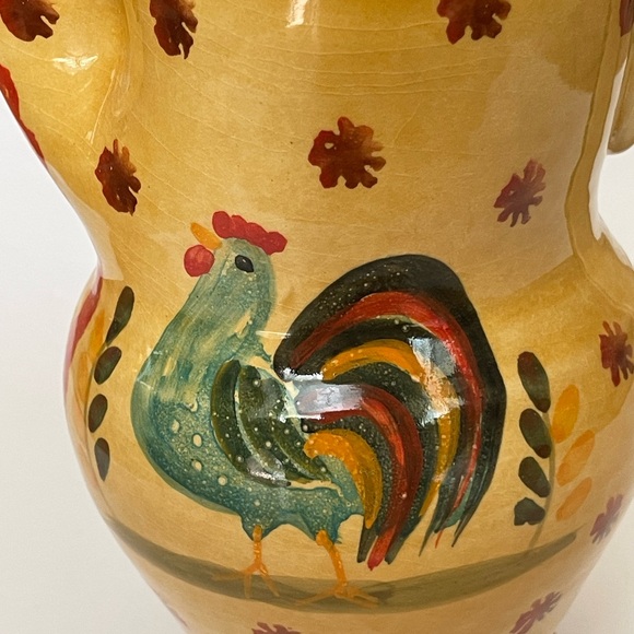 ITALIAN Artisan Hand Painted Glazed Clay Small Serving Pitcher Rooster Motif - Picture 3 of 10